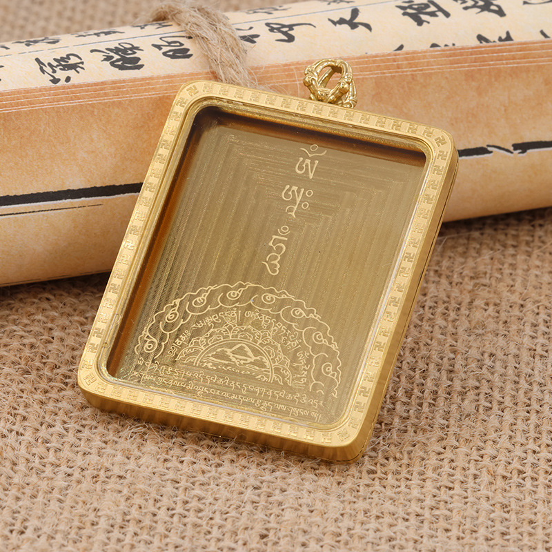 디자인 센스 성격 완 ZI KAGYU UHE 티베트인 티타늄 스틸 골든 REGONG THANGKA 박스 펜던트 양면 스퀘어 펜던트