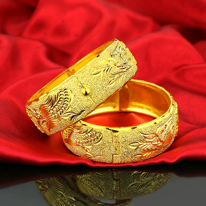 Classic women's bracelet for bride, gold bracelet, dragon and phoenix, 24 carat