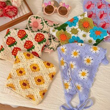 秋冬法式森系蕾丝钩花发带高级感针织三角巾海边多巴胺头饰女