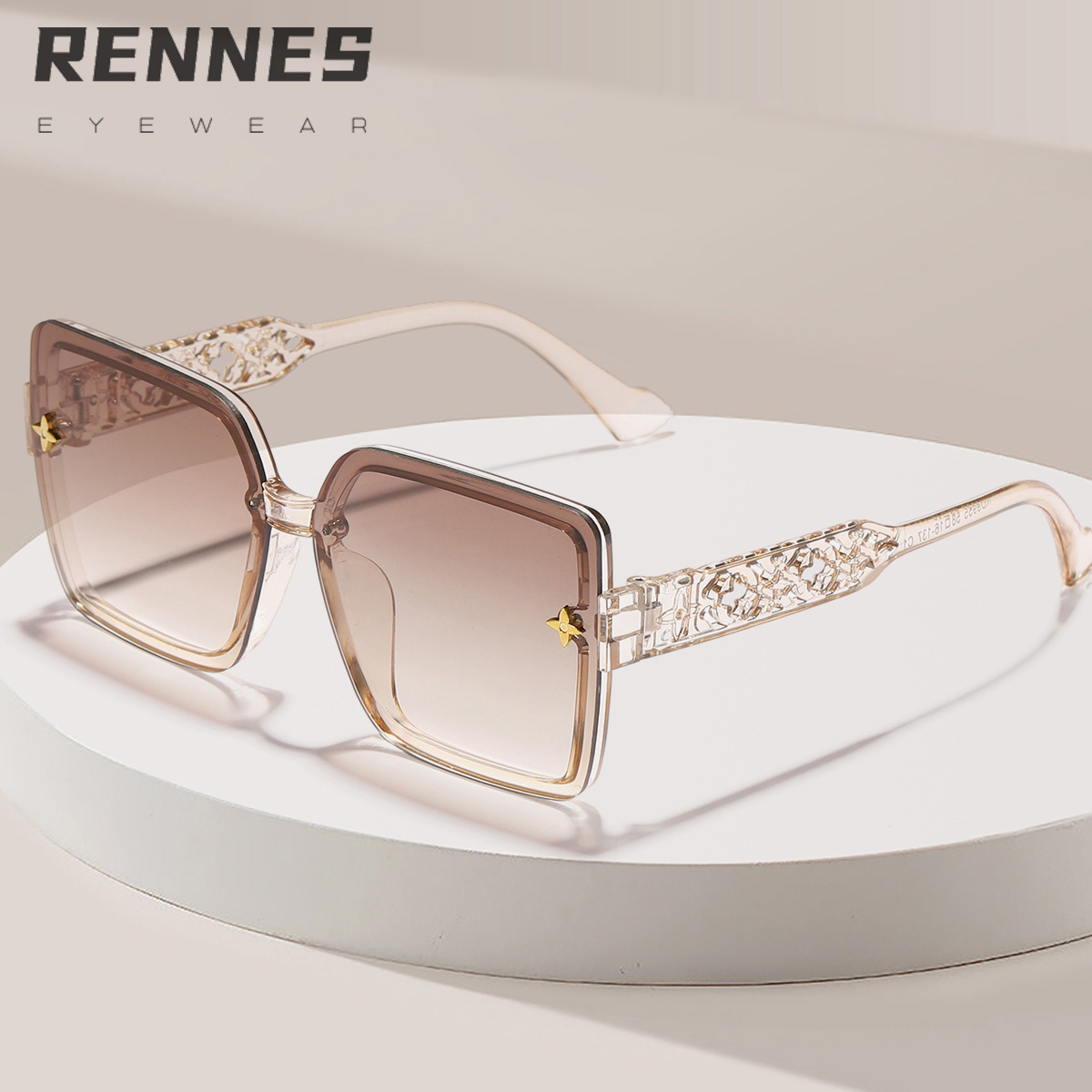 Nuevo estilo coreano elegante marco trébol hueco-fuera de oro beige uñas moda personalidad moda desgaste esencial luz lujo gafas de sol