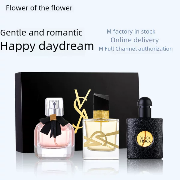 Spot Flower Story Douyin Kuaishou Women's Perfume Set Black Opium Three-Piece Men's Perfume Gift Box