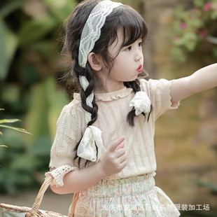 Girl's French Pastoral Small Lapel Thin Ear Jacquard Hollow Sweater Summer New