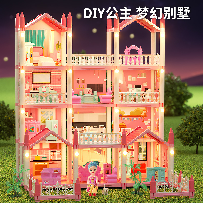 Children's Girl's Pretend Play DIY Assembly Villa Princess House Castle Toy for Ages 3-6 to Build a House Dollhouse