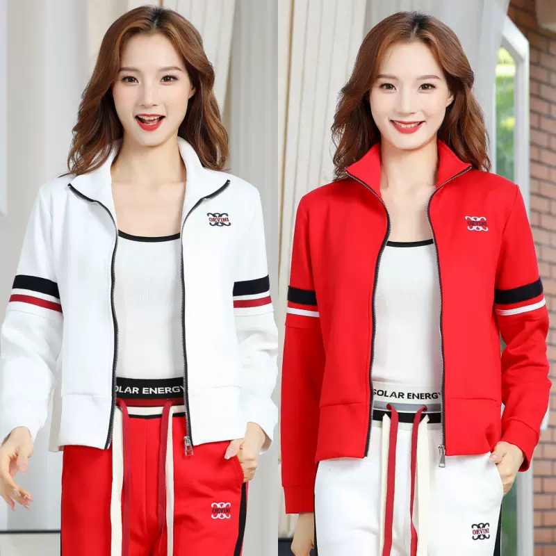 洋气广场服舞蹈宽松跳舞运动休闲红白黑色秋冬开衫拉链新款潮卫衣