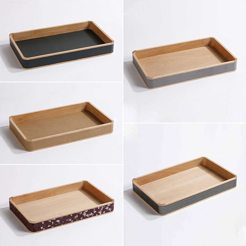 简约样板间装饰品实木质长方形托盘客厅收纳摆盘摆件