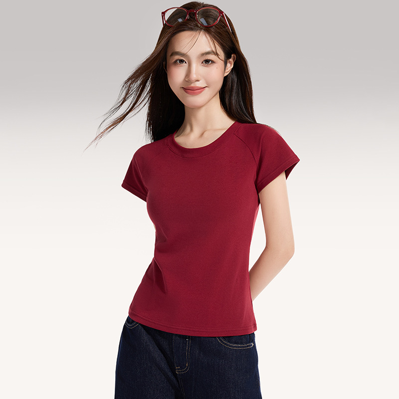 白色正肩圆领短袖t恤女2025夏季新款修身打底纯棉上衣一件代发|undefined