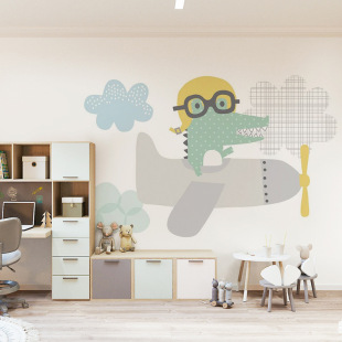 Airplane Cloud Wallpaper Cartoon Wall Covering Background Wall Kidsren's Room 3D Wallpaper Boy Girl Bedroom Wall Covering Kindergarten