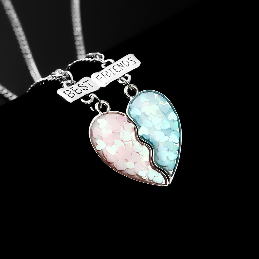 2 Pieces Fashion Heart Shape Alloy Enamel Couple Pendant Necklace display picture 4