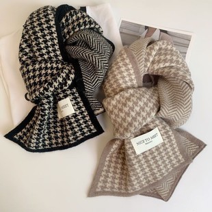 Knitted Houndstooth Scarf Autumn and Winter K-Style Versatile Decorative High-End Scarf Student Couple Warm and Thickeneded Style