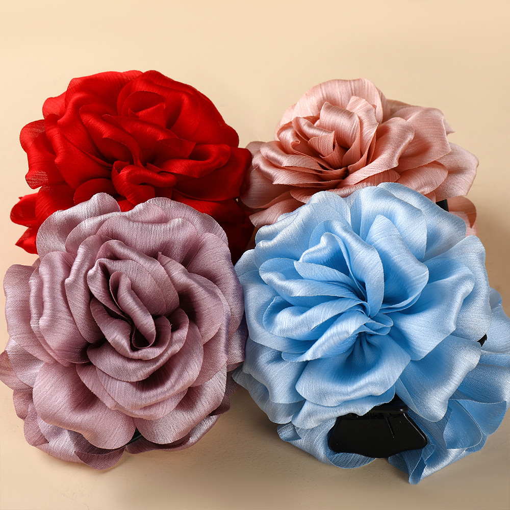 Caro-Style Fabric Rose Flower Hair Clip European and American Back-Of-Head Bun Shark Clip Fairy Photo Hair Accessory