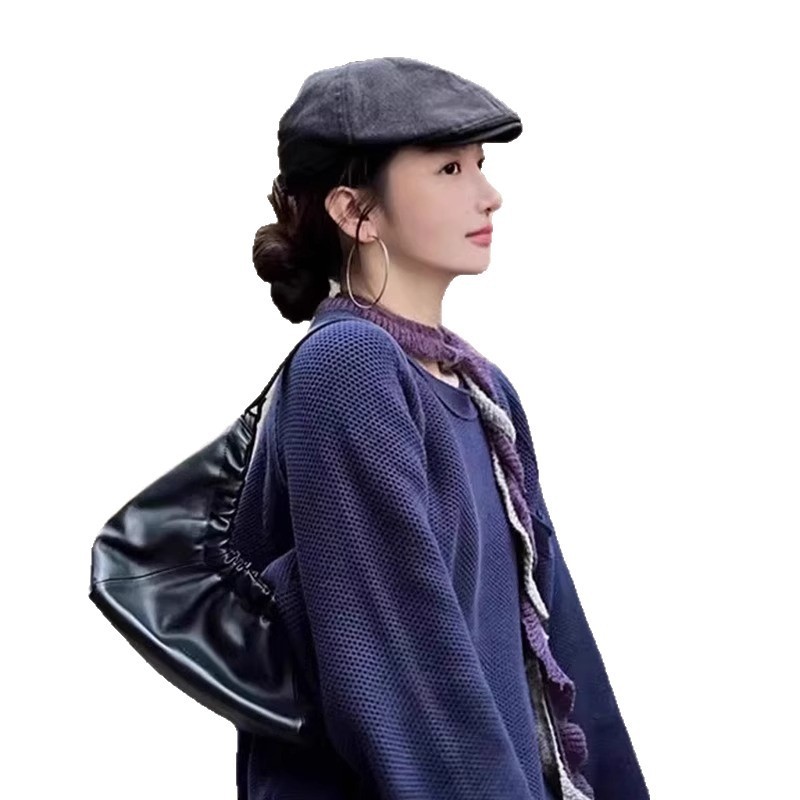 复古咖色棉麻女款夏季美式英伦风前进帽显脸小大头围贝雷帽子潮流|undefined