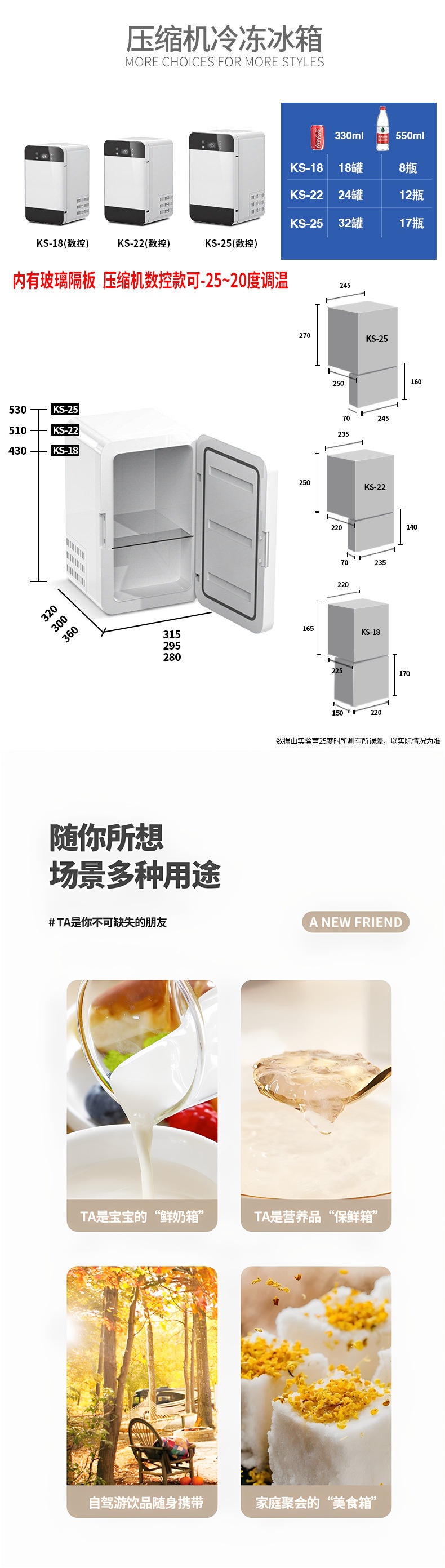 Amoi Car-Mounted Mini Refrigerator for Car and Home Use, Small Refrigerator and Freezer for Cosmetics, Breast Milk, Student Dormitory, Single-Person Use