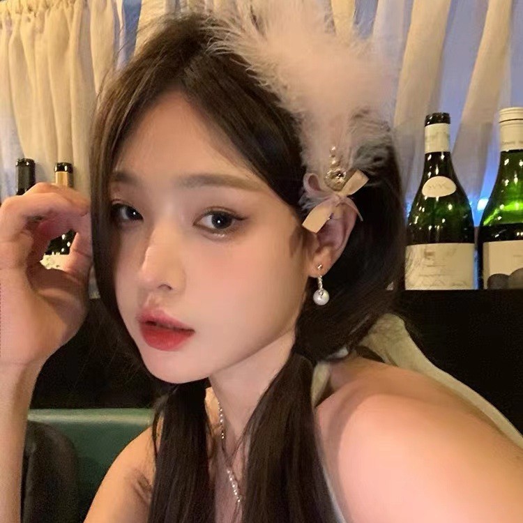 超仙气质蝴蝶结羽毛发夹女高级感鸭嘴夹子发饰头饰发卡2023新款