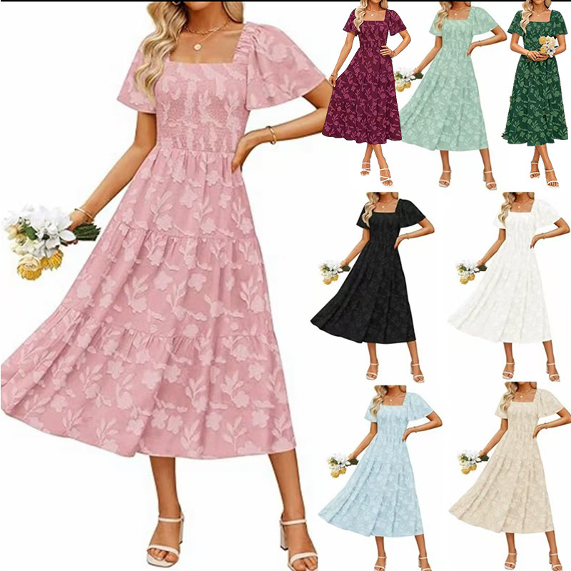 European and American 2025 New Cross-Border Amazon Temu Shein Popular Pure Color One-Shoulder High-Waist Long Dress for Women