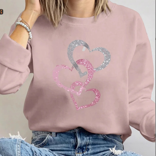 eBay Independent Store Bestselling Women's Top Valentine's Day Heart Print Crewneck Long-Sleeve Sweatshirt