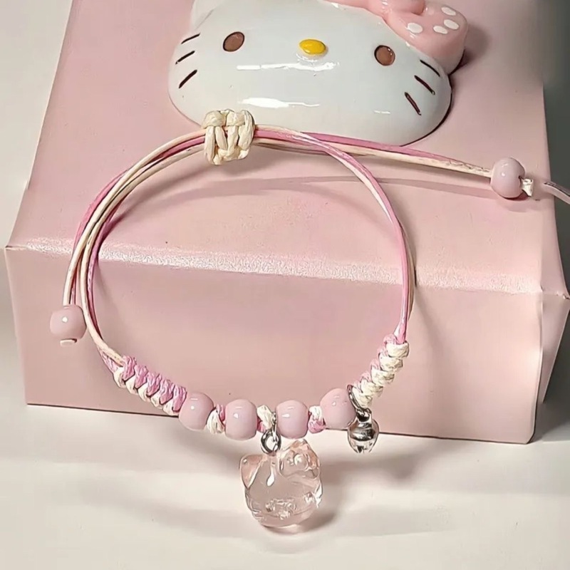 ハローキティ 手編み ピンク ハンドロープ ブレスレット ニッチ かわいい 学生 親友 ギフト ハローキティ 調節可能|undefined