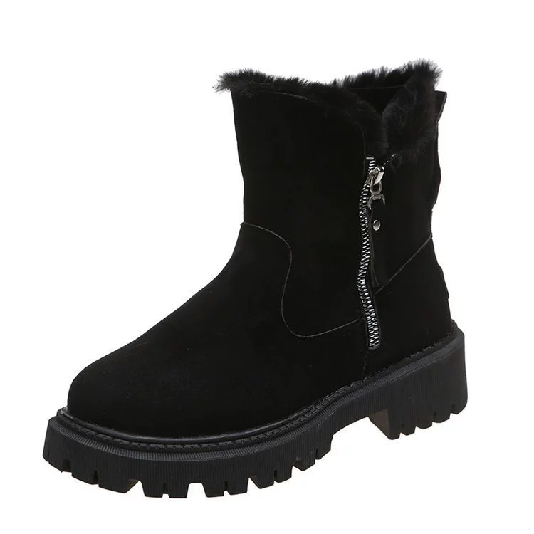 Martin‑style women's winter boots 20224, velvet lined, thickened short‑shaft snow boots, warm (Black/Khaki)