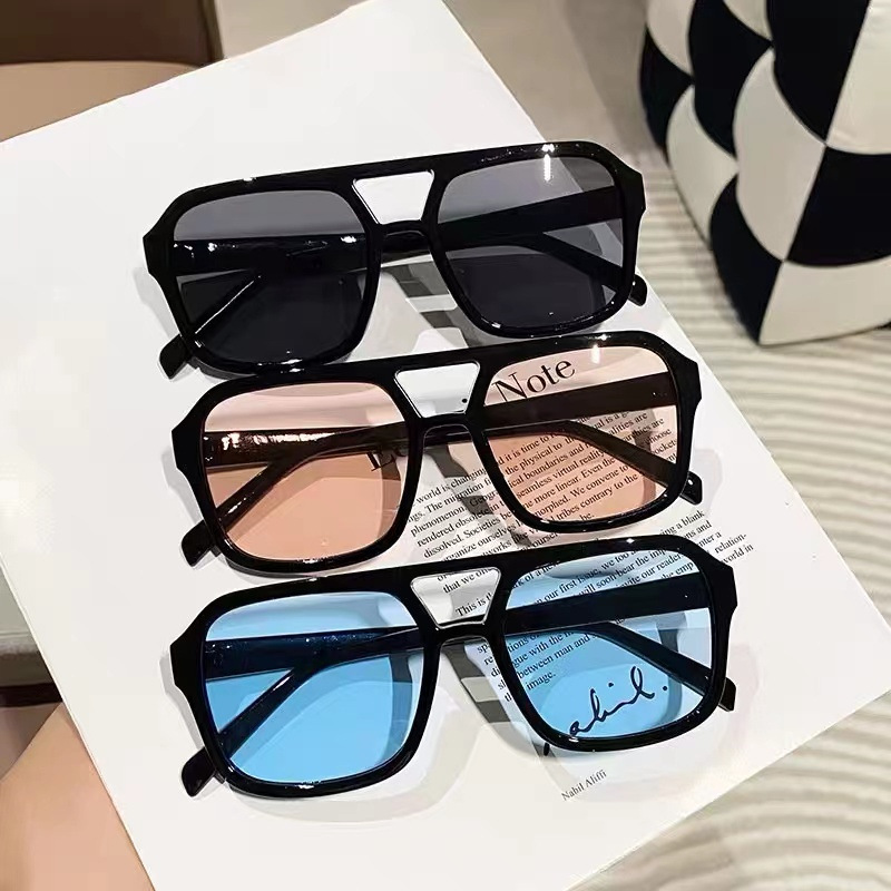 New Box Double Beam Sunglasses Korean Style Retro Large Frame Aviator Glasses Chaohai Sunglasses Multicolor Glasses