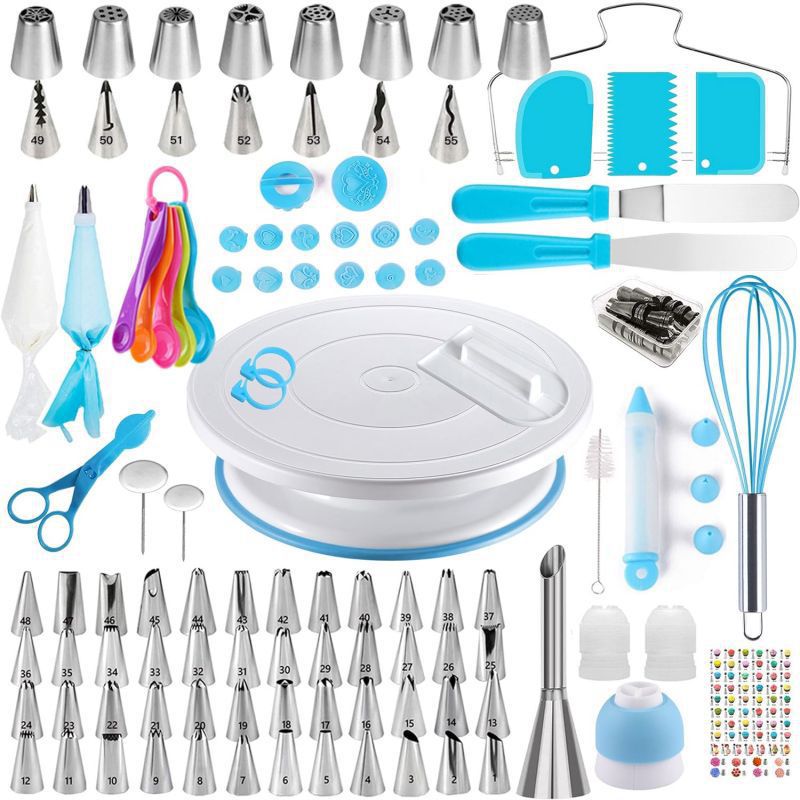 Juego de herramientas para decoración de pasteles de 137 piezas – estilo nórdico, plato giratorio, kit completo