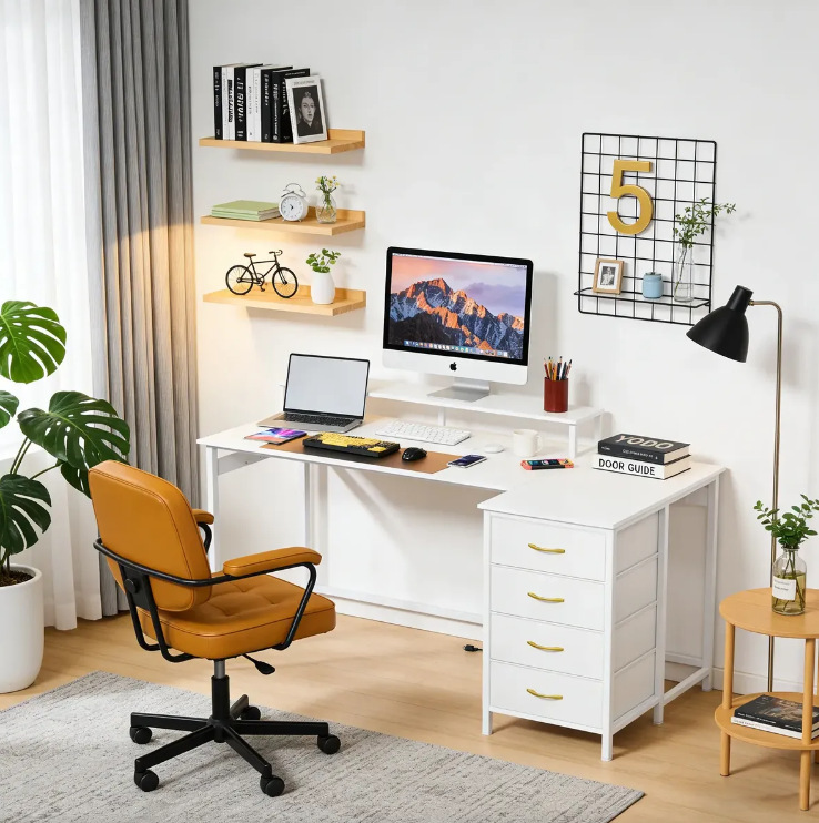 Cross-Border American-Style Office Desk with Drawer Storage Cabinet, Home Student Gaming E-Sports Table, Corner Office Desk, Computer Desk