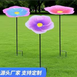 亚马逊新款鸟浴盆喂鸟器户外花园庭院草坪金属花朵盘子地插喂鸟器