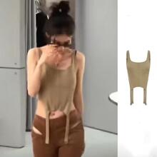 杨颖baby同款卡其色吊带背心女性感修身显瘦方领鱼骨外穿无袖吊带