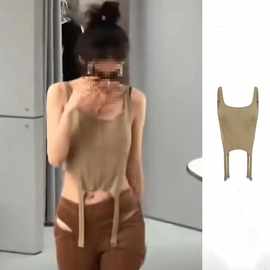 杨颖baby同款卡其色吊带背心女性感修身显瘦方领鱼骨外穿无袖吊带
