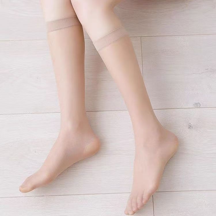 Medias de cristal ultrafinas de verano, tono de piel, calcetines de pantorrilla translúcidos, tubo medio transparente, calcetines de mujer sexy, hermosos calcetines de pierna, moda de alto valor