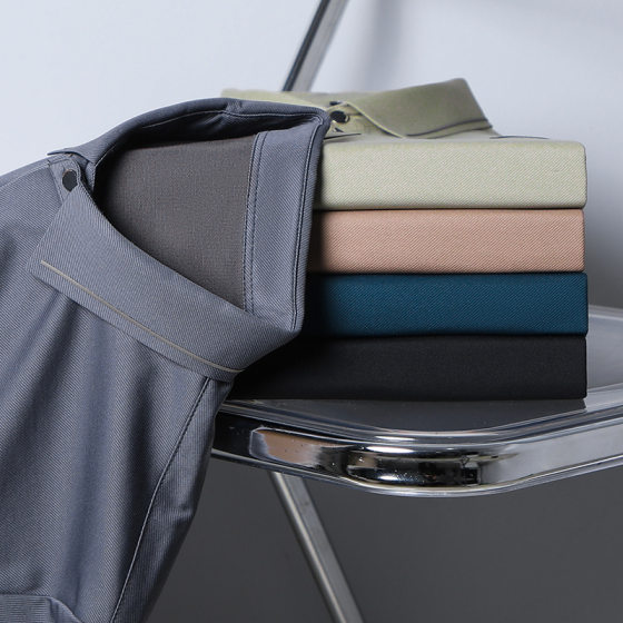 Summer mulberry silk short-sleeved T-shirt men's casual business high-end sense lapel polo shirt men's base shirt led top