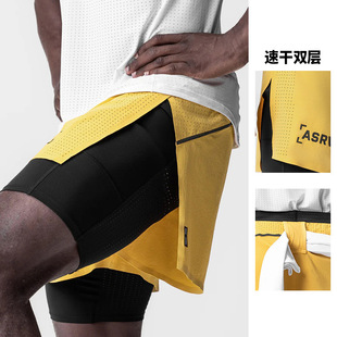 Summer Men's Shorts Outer Wear American Adult Double-Layer Sports Shorts Men's Outdoor Running Quick-Drying Breathable Five-Point Pants