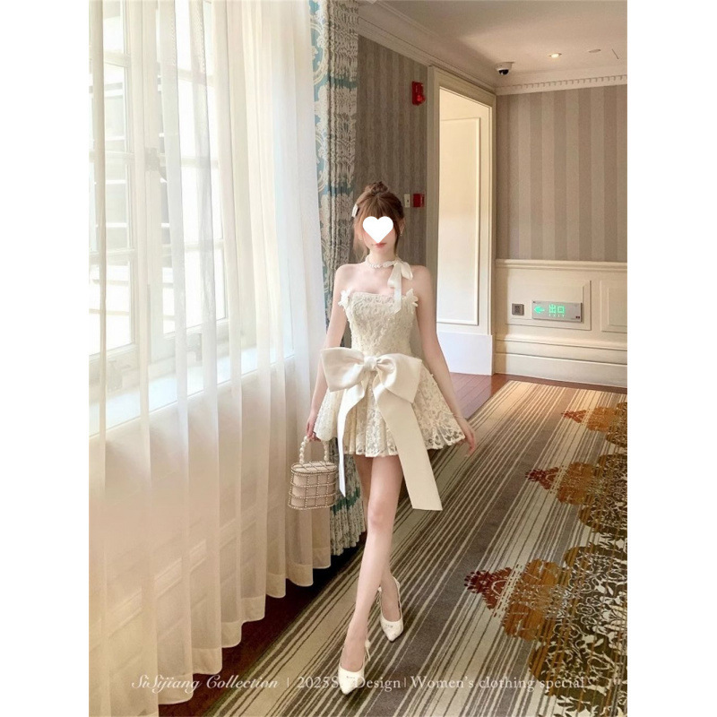 法式名媛千金高级感蕾丝吊带连衣裙夏季新款气质收腰公主蓬蓬裙女|undefined
