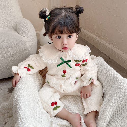 idea winter velvet warm clothes for baby girls newborn baby long-sleeved plush thickened jumpsuit winter clothing 2376