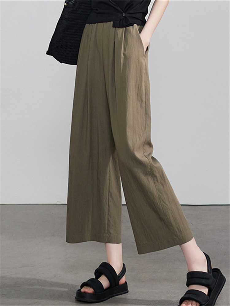Clearance Sale: Women's Summer Thin Quick-Dry Wide-Leg Pants, Plus Size, High-Waisted, Casual, Petite-Friendly, Yamamoto Style, 7/8 Length Straight Pants