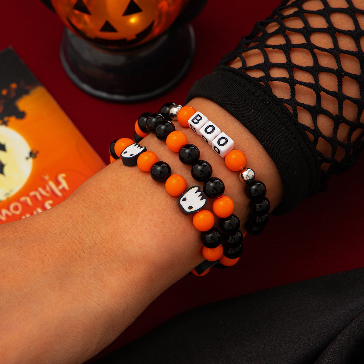 Pulsera de cerámica blanda multicapa con diseño de calabaza fantasma y viento de Ins, pulsera de bruja fantasma para fiesta de Halloween_voghion.com