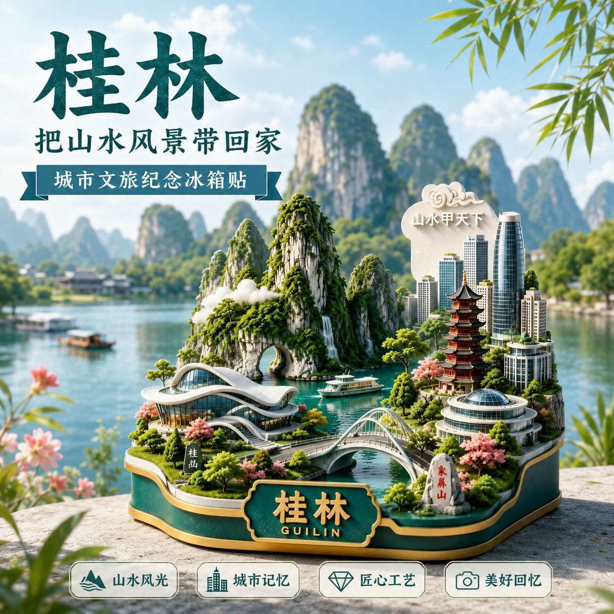 新款【桂林】网红爆款金属冰箱贴旅游景点文创纪念品伴手礼物装饰