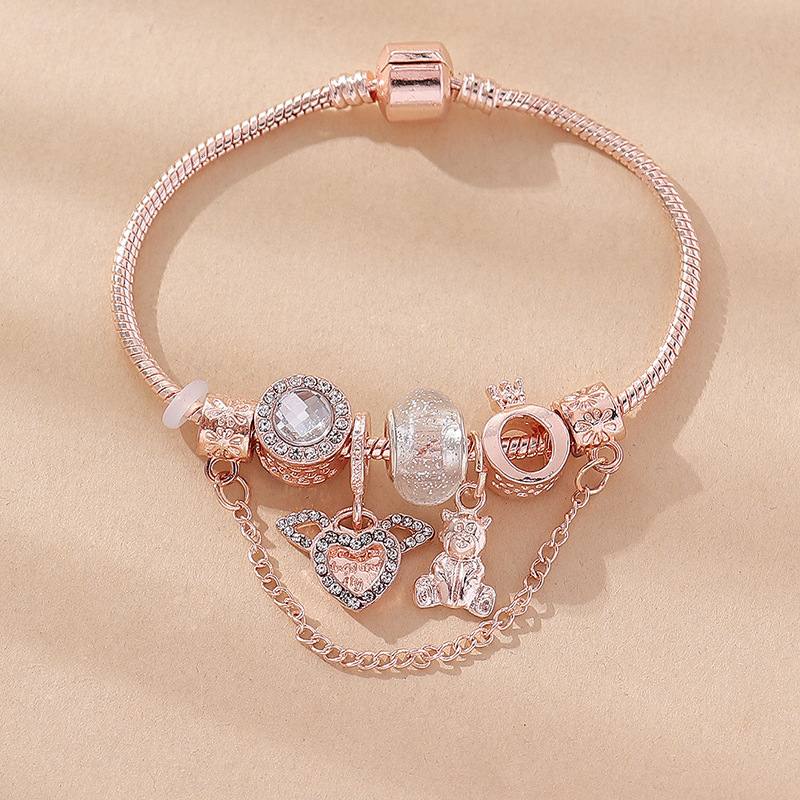 Pulsera Panjia Dora DIY cuentas explosivas transfronterizas colgante de alas de ángel oso corona cuentas de cristal brazalete de cobre