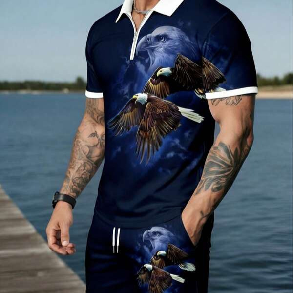 2026 New Fashion Animal Print Men's Casual Short Sleeve POLO Men's Loose Shorts Set 2026 New Fashion Animal Print Men's Casual Short Sleeve POLO Men's Loose Shorts Set