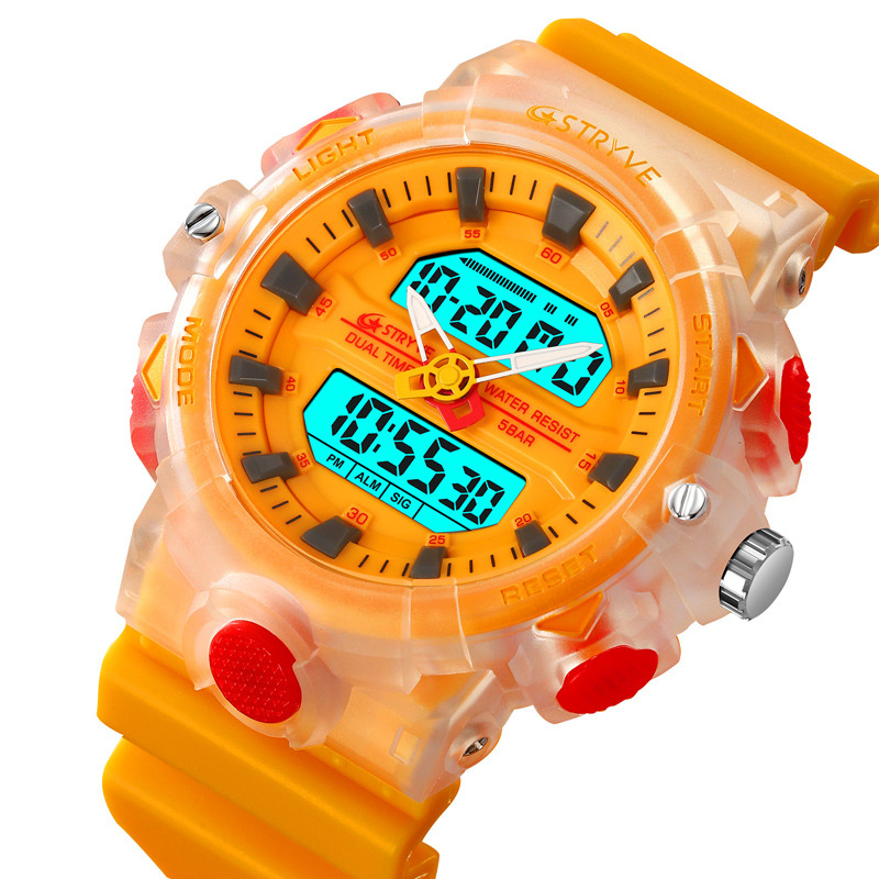 STRYVE hombres de moda impermeable reloj deportivo doble luminoso electrónico multifunción estudiante reloj de sincronización 8028