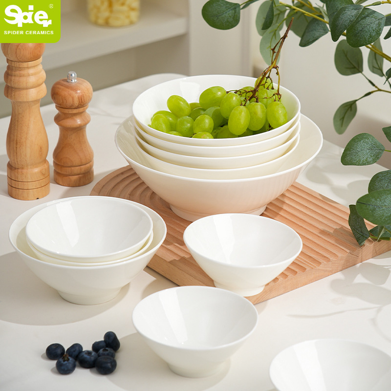Sibai De Tangshan Bone Porcelain Bowl, Salad Bowl, High-Quality Pure White Ceramic Bowl for Home Use, Fruit Bowl, Conical Bowl, Tableware Sibai De Tangshan Bone Porcelain Bowl, Salad Bowl, High-Quality Pure White Ceramic Bowl for Home Use, Fruit Bowl, Conical Bowl, Tableware