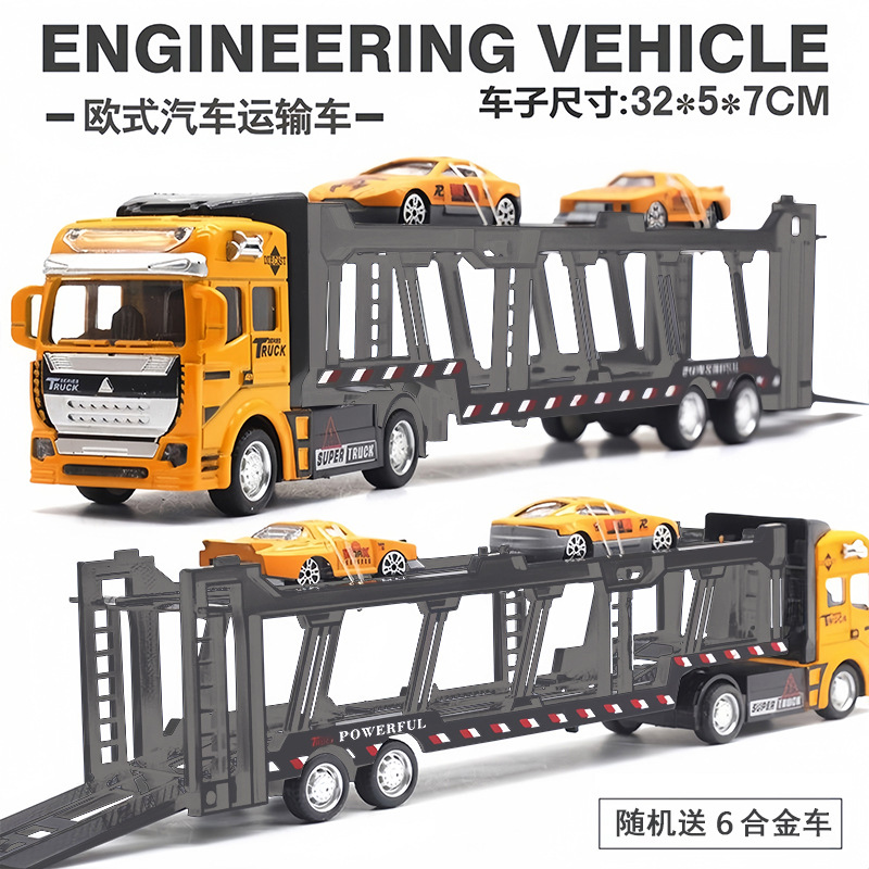 Contenedor de aleación gran camión juguetes para niños niños ingeniería de transporte de tracción gran contenedor semicolgante modelo de coche pequeño