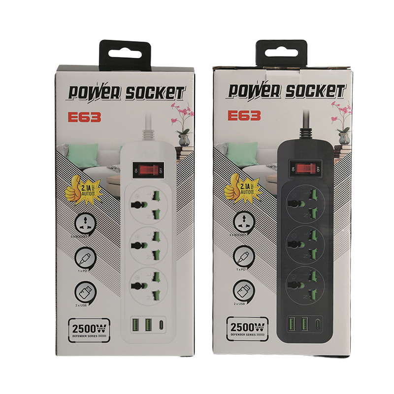 2USB + 1Type-c interruptor de cabezal de agitación con caja negra con puerta de seguridad verde estándar británico estándar europeo estándar americano