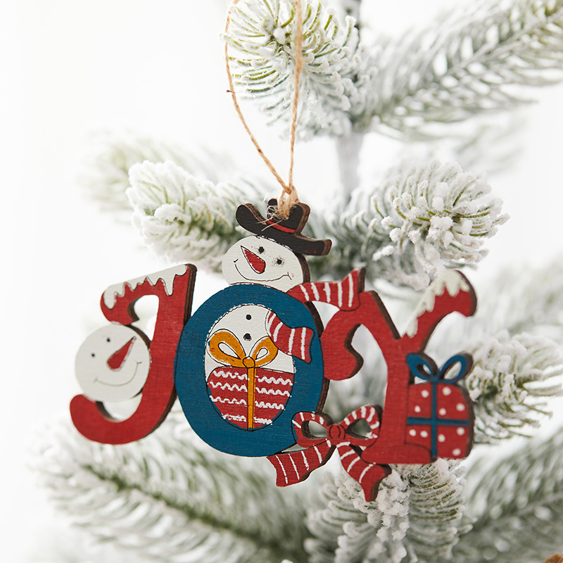 Buscando madera 12cm madera letreros ingleses decoraciones de Navidad colgante árbol de Navidad muñeco de nieve letras colgantes de color