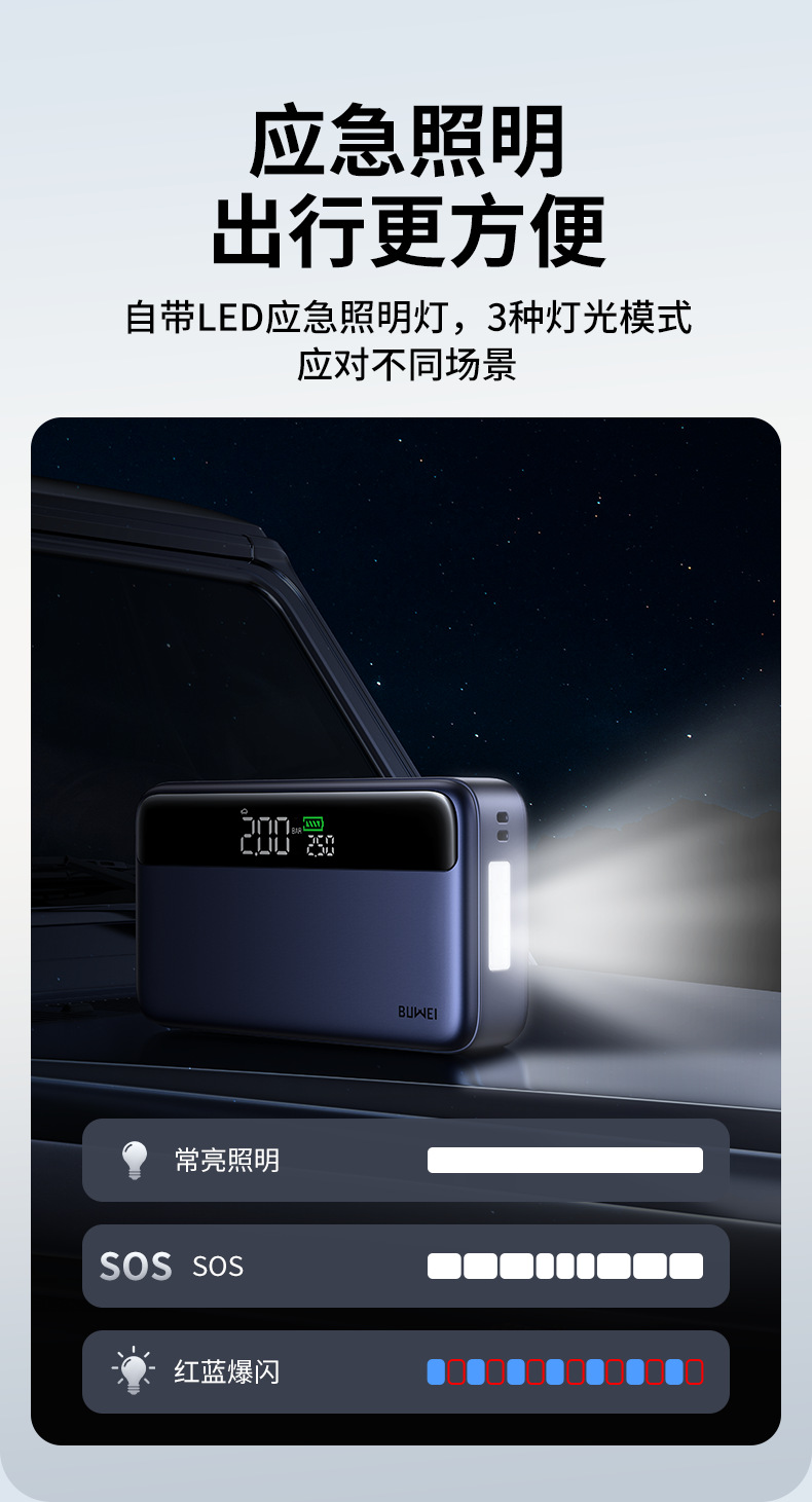 【N33】Buwai Car Emergency Jump Starter with Air Pump, Integrated Power Supply, Multifunctional Portable Battery Ignition Device
