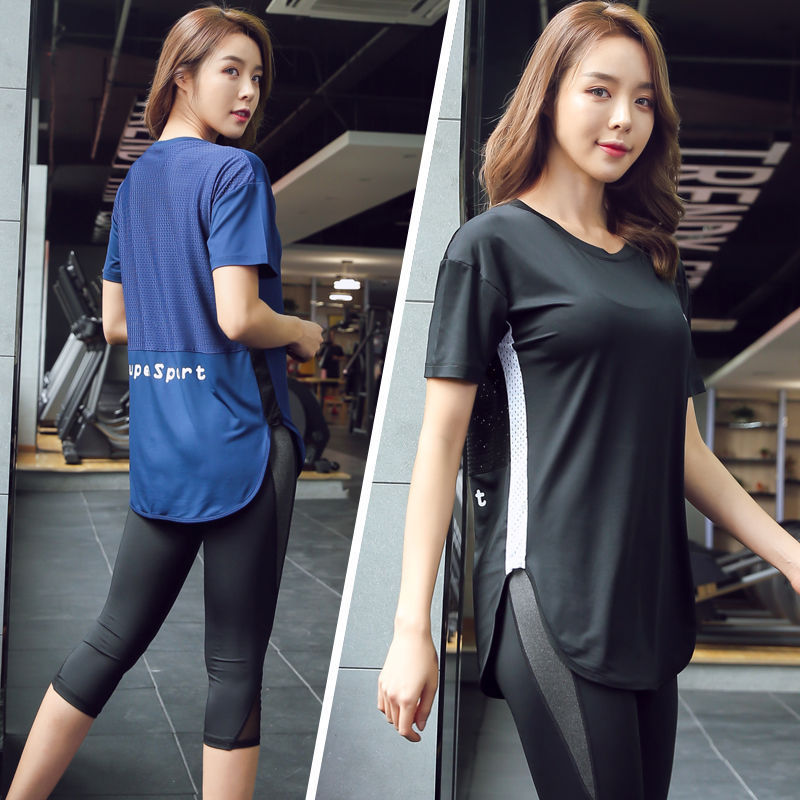 Loose Long Yoga Top Women's Quick-Drying Blouse Large Size Fitness Suit Sports T-Shirt Fat Girl's Butt-Covering Clothes Summer