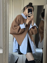 咖色法式长袖披肩卫衣女叠穿2025秋季新款设计感显瘦马甲圆领上衣
