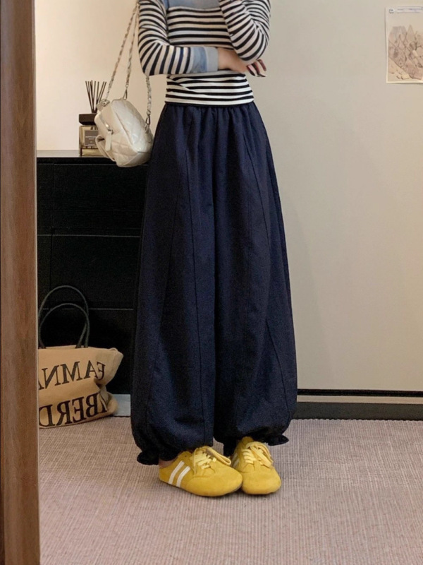 【工厂现货】木耳边裤子女秋2025新款气球裤高腰阔腿裤灯笼花苞裤|undefined