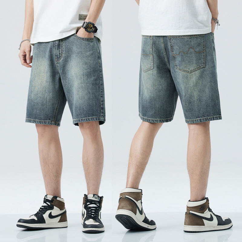 Fabricantes al por mayor jeans retro pantalones cortos de hombre de verano tendencia delgada estilo americano relajado casual cinco pantalones escolares