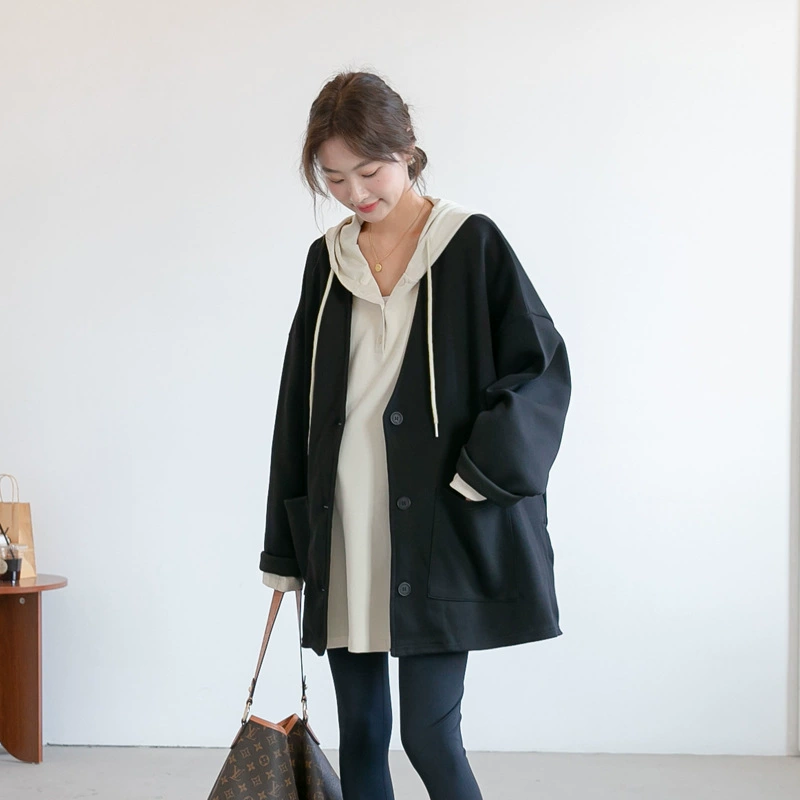 Осенне-Зимний новый Одежда для беременных корейский свободные средней длины воздушного слоя материнства пальто кардиган корейский стиль с длинным рукавом