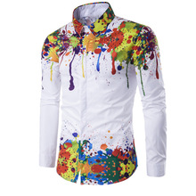 外贸款春季男士四面弹个性泼墨3D长袖衬衫男装大码时尚休闲衬衣潮