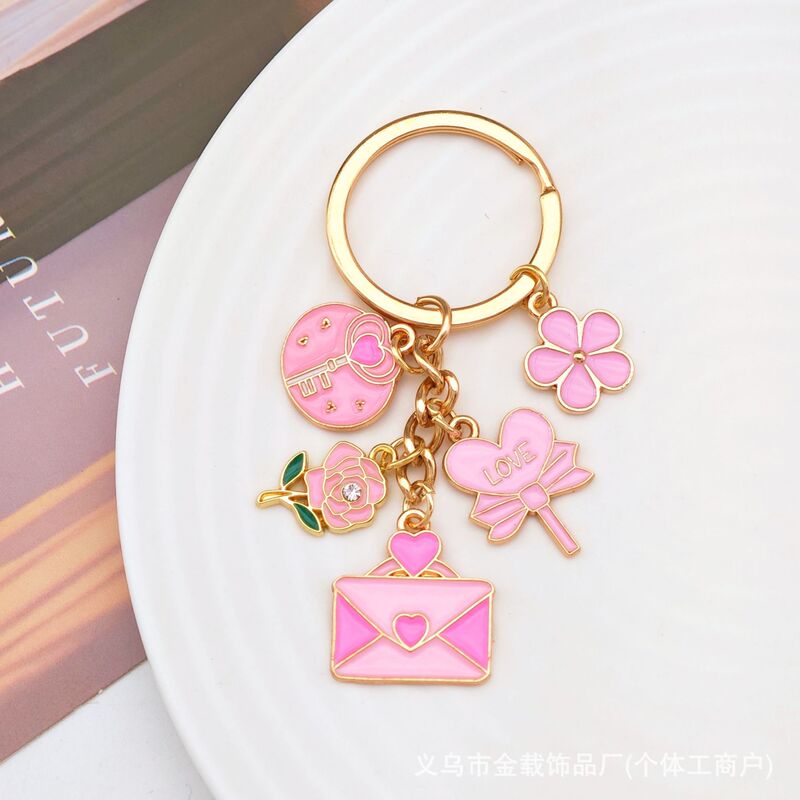 クロスボーダー新しいバレンタインデーシリーズオイルドリップ合金LOVEラブローズキーホルダーバッグペンダント小さなペンダント|undefined